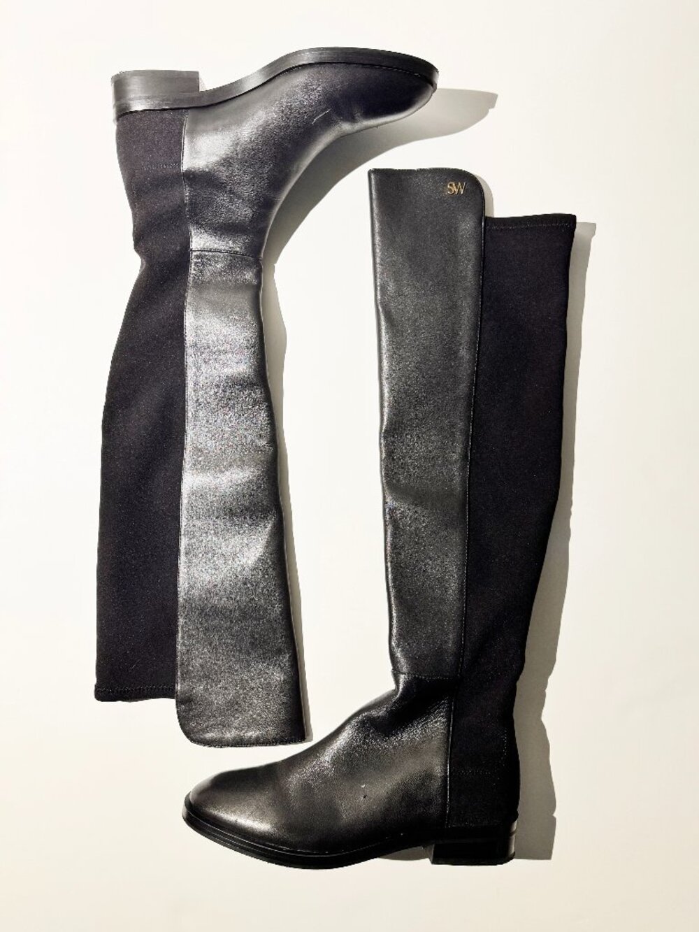Stuart Weitzman Keelan Leather Over-The-Knee Boots Gold SW Logo - Size 7